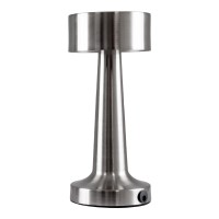 GloboStar® BELLA 76504 Επαναφορτιζόμενο Επιτραπέζιο Φωτιστικό Πορτατίφ LED 1.5W 105lm 120° DC 5V IP44 Θερμό Λευκό 2700K Dimmable Ασημί Αλουμίνιο - Μ9 x Π9 x Υ21cm - 2 Xρόνια Εγγύηση