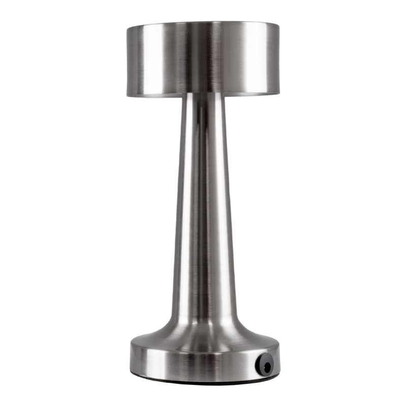 GloboStar® BELLA 76504 Επαναφορτιζόμενο Επιτραπέζιο Φωτιστικό Πορτατίφ LED 1.5W 105lm 120° DC 5V IP44 Θερμό Λευκό 2700K Dimmable Ασημί Αλουμίνιο - Μ9 x Π9 x Υ21cm - 2 Xρόνια Εγγύηση