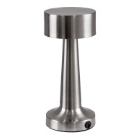 GloboStar® BELLA 76504 Επαναφορτιζόμενο Επιτραπέζιο Φωτιστικό Πορτατίφ LED 1.5W 105lm 120° DC 5V IP44 Θερμό Λευκό 2700K Dimmable Ασημί Αλουμίνιο - Μ9 x Π9 x Υ21cm - 2 Xρόνια Εγγύηση