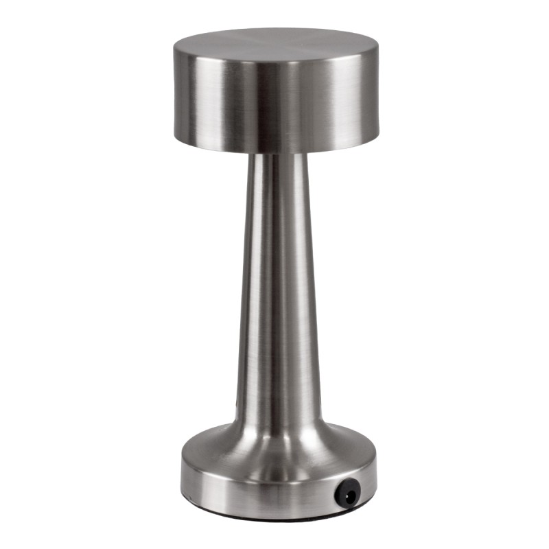 GloboStar® BELLA 76504 Επαναφορτιζόμενο Επιτραπέζιο Φωτιστικό Πορτατίφ LED 1.5W 105lm 120° DC 5V IP44 Θερμό Λευκό 2700K Dimmable Ασημί Αλουμίνιο - Μ9 x Π9 x Υ21cm - 2 Xρόνια Εγγύηση
