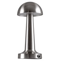 GloboStar® COCO 76510 Επαναφορτιζόμενο Επιτραπέζιο Φωτιστικό Πορτατίφ LED 1.5W 105lm 120° DC 5V IP44 Θερμό Λευκό 2700K Dimmable Ασημί Αλουμίνιο - Μ10 x Π10 x Υ22cm - 2 Xρόνια Εγγύηση