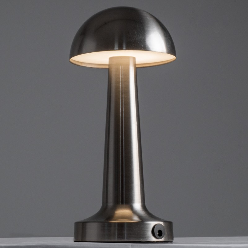 GloboStar® COCO 76510 Επαναφορτιζόμενο Επιτραπέζιο Φωτιστικό Πορτατίφ LED 1.5W 105lm 120° DC 5V IP44 Θερμό Λευκό 2700K Dimmable Ασημί Αλουμίνιο - Μ10 x Π10 x Υ22cm - 2 Xρόνια Εγγύηση