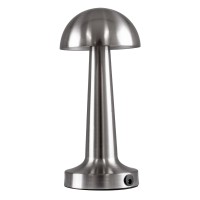 GloboStar® COCO 76510 Επαναφορτιζόμενο Επιτραπέζιο Φωτιστικό Πορτατίφ LED 1.5W 105lm 120° DC 5V IP44 Θερμό Λευκό 2700K Dimmable Ασημί Αλουμίνιο - Μ10 x Π10 x Υ22cm - 2 Xρόνια Εγγύηση