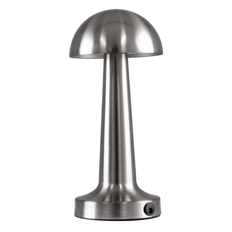 GloboStar® COCO 76510 Επαναφορτιζόμενο Επιτραπέζιο Φωτιστικό Πορτατίφ LED 1.5W 105lm 120° DC 5V IP44 Θερμό Λευκό 2700K Dimmable Ασημί Αλουμίνιο - Μ10 x Π10 x Υ22cm - 2 Xρόνια Εγγύηση