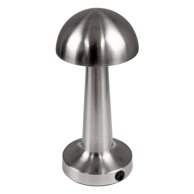 GloboStar® COCO 76510 Επαναφορτιζόμενο Επιτραπέζιο Φωτιστικό Πορτατίφ LED 1.5W 105lm 120° DC 5V IP44 Θερμό Λευκό 2700K Dimmable Ασημί Αλουμίνιο - Μ10 x Π10 x Υ22cm - 2 Xρόνια Εγγύηση