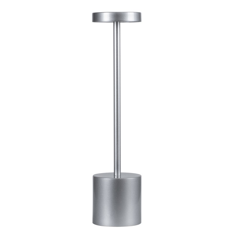 GloboStar® JOJO 76521 Επαναφορτιζόμενο Επιτραπέζιο Φωτιστικό Πορτατίφ LED 1.5W 105lm 120° DC 5V IP44 CCT Ultra Θερμό 1500K - Φυσικό Λευκό 4500K - Ψυχρό Λευκό 6000K Dimmable Ασημί Αλουμίνιο - Μ8 x Π8 x Υ34cm - 2 Χρόνια Εγγύηση
