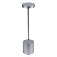 GloboStar® JOJO 76521 Επαναφορτιζόμενο Επιτραπέζιο Φωτιστικό Πορτατίφ LED 1.5W 105lm 120° DC 5V IP44 CCT Ultra Θερμό 1500K - Φυσικό Λευκό 4500K - Ψυχρό Λευκό 6000K Dimmable Ασημί Αλουμίνιο - Μ8 x Π8 x Υ34cm - 2 Χρόνια Εγγύηση