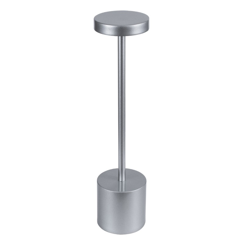 GloboStar® JOJO 76521 Επαναφορτιζόμενο Επιτραπέζιο Φωτιστικό Πορτατίφ LED 1.5W 105lm 120° DC 5V IP44 CCT Ultra Θερμό 1500K - Φυσικό Λευκό 4500K - Ψυχρό Λευκό 6000K Dimmable Ασημί Αλουμίνιο - Μ8 x Π8 x Υ34cm - 2 Χρόνια Εγγύηση