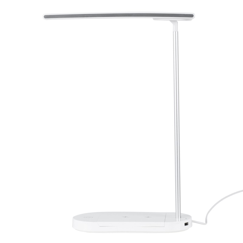 GLOBOSTAR® ONO 76531 Μοντέρνο Επιτραπέζιο Φωτιστικό Γραφείου με Ασύρματη Φόρτιση 10W 2A LED 5W 500lm 180° DC 5V με USB IP20 Ρυθμιζόμενο Λευκό CCT με Αφή 2700K/4500K/6000K Dimmable - Sanan SMD Chip - Λευκό - Μ25 x Π10.5 x Υ35.5cm - 2 Χρόνια Εγγύηση