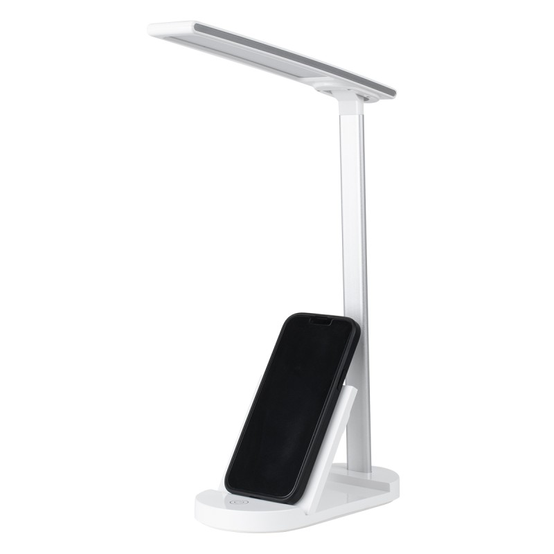 GLOBOSTAR® ONO 76531 Μοντέρνο Επιτραπέζιο Φωτιστικό Γραφείου με Ασύρματη Φόρτιση 10W 2A LED 5W 500lm 180° DC 5V με USB IP20 Ρυθμιζόμενο Λευκό CCT με Αφή 2700K/4500K/6000K Dimmable - Sanan SMD Chip - Λευκό - Μ25 x Π10.5 x Υ35.5cm - 2 Χρόνια Εγγύηση