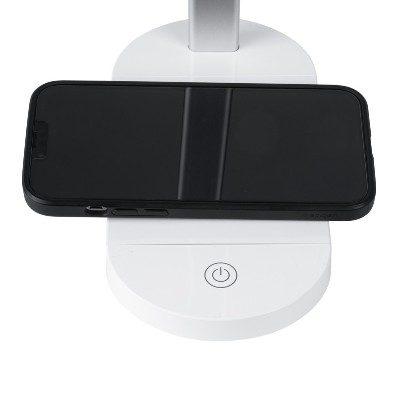 GLOBOSTAR® ONO 76531 Μοντέρνο Επιτραπέζιο Φωτιστικό Γραφείου με Ασύρματη Φόρτιση 10W 2A LED 5W 500lm 180° DC 5V με USB IP20 Ρυθμιζόμενο Λευκό CCT με Αφή 2700K/4500K/6000K Dimmable - Sanan SMD Chip - Λευκό - Μ25 x Π10.5 x Υ35.5cm - 2 Χρόνια Εγγύηση