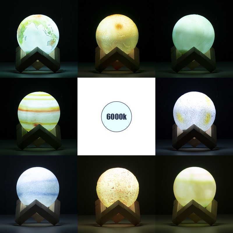 GloboStar® MOON 79609 Επιτραπέζιο Φωτιστικό Πορτατίφ LED 2W 120lm 360° DC 5V IP20 CCT Θερμό Λευκό 2700K - Φυσικό Λευκό 4500K - Ψυχρό Λευκό 6000K Dimmable Πολύχρωμο Πλαστικό με Μπεζ Ξύλο - Μ8 x Π8 x Υ11cm - ΣΕΤ 8 Τεμαχίων - 2 Xρόνια Εγγύηση