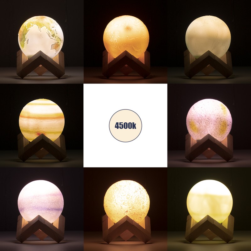GloboStar® MOON 79609 Επιτραπέζιο Φωτιστικό Πορτατίφ LED 2W 120lm 360° DC 5V IP20 CCT Θερμό Λευκό 2700K - Φυσικό Λευκό 4500K - Ψυχρό Λευκό 6000K Dimmable Πολύχρωμο Πλαστικό με Μπεζ Ξύλο - Μ8 x Π8 x Υ11cm - ΣΕΤ 8 Τεμαχίων - 2 Xρόνια Εγγύηση