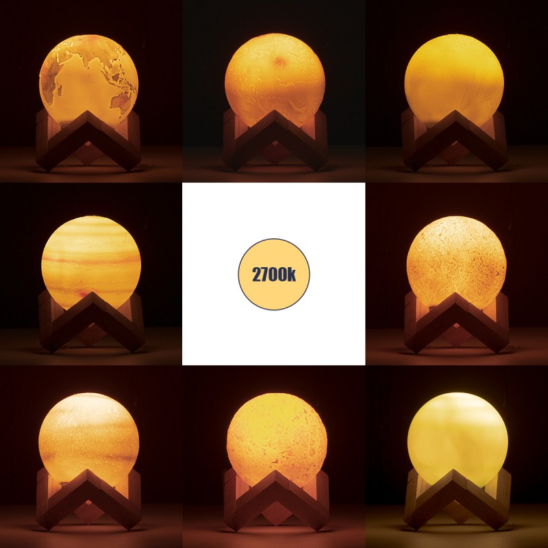 GloboStar® MOON 79609 Επιτραπέζιο Φωτιστικό Πορτατίφ LED 2W 120lm 360° DC 5V IP20 CCT Θερμό Λευκό 2700K - Φυσικό Λευκό 4500K - Ψυχρό Λευκό 6000K Dimmable Πολύχρωμο Πλαστικό με Μπεζ Ξύλο - Μ8 x Π8 x Υ11cm - ΣΕΤ 8 Τεμαχίων - 2 Xρόνια Εγγύηση