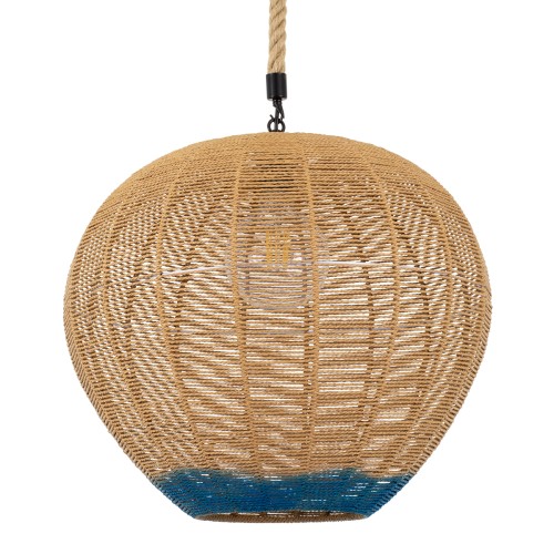 GLOBOSTAR® SIMON 00727 Boho Κρεμαστό Φωτιστικό Οροφής με Ντουί 1 x E27 AC 220-240V IP20 - Μπεζ & Μπλε - Μ50 x Π50 x Y47cm