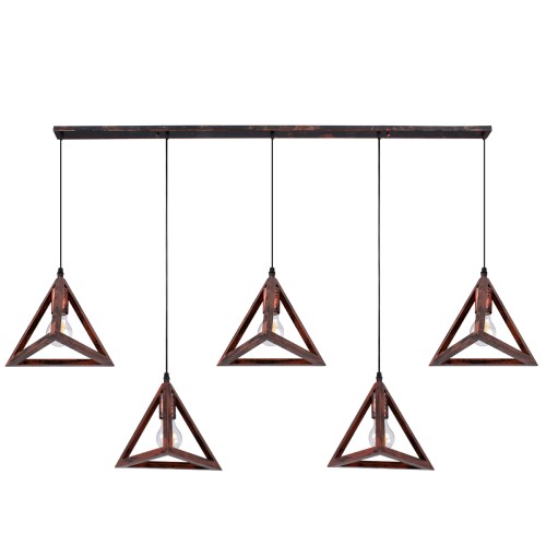 GLOBOSTAR® TRIANGLE 00609 Μοντέρνο Κρεμαστό Φωτιστικό Οροφής με Ντουί 5 x E27 AC 220-240V IP20 - Χάλκινο - Μ170 x Π22 x Y130cm