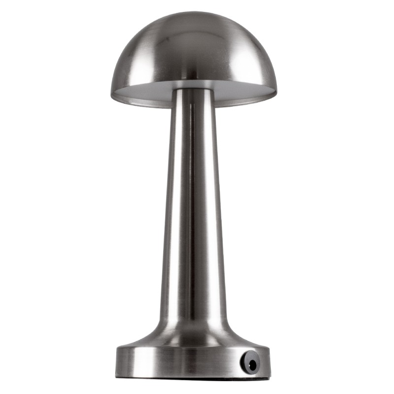 GloboStar® COCO 76510 Επαναφορτιζόμενο Επιτραπέζιο Φωτιστικό Πορτατίφ LED 1.5W 105lm 120° DC 5V IP44 Θερμό Λευκό 2700K Dimmable Ασημί Αλουμίνιο - Μ10 x Π10 x Υ22cm - 2 Xρόνια Εγγύηση