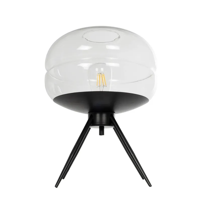 GLOBOSTAR® JAVAN 999-0036 Μοντέρνο Επιτραπέζιο Φωτιστικό Πορτατίφ με Ντουί 1 x E27 AC 220-240V IP20 - Διάφανο & Μαύρο - Μ30 x Π30 x Υ40cm