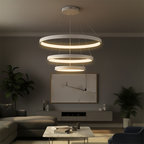 kelvo® NEMESIS KLV-101-0221 Κρεμαστό Φωτιστικό Οροφής LED 120W 12000lm 180° AC 220-240V IP20 Ρυθμιζόμενο Λευκό CCT με Χειριστήριο από 2700K έως 6000K Dimmable - Lumileds SMD Chip - Λευκό Ματ - Μ80 x Π80 x Υ80cm - 3 Χρόνια Εγγύηση