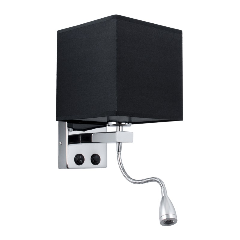 GLOBOSTAR® ELEGANT 01494 Μοντέρνο Φωτιστικό Τοίχου - Απλίκα Ξενοδοχείου Reading Light με Ντουί 1 x E27 LED 3W 270lm 36° AC 220-240V IP20 Θερμό Λευκό 2700K - CREE XPE Chip - Ασημί & Μαύρο - Μ17 x Π21 x Υ43cm - 2 Χρόνια Εγγύηση