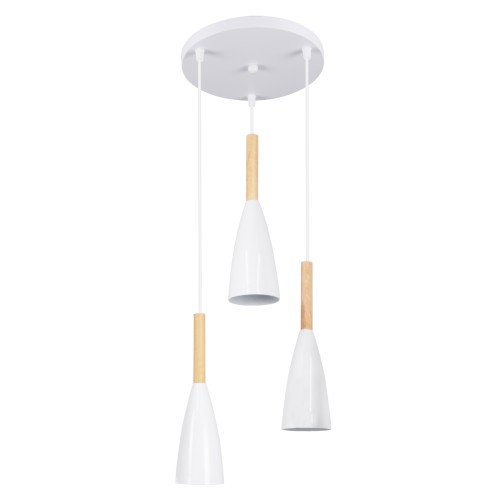 GLOBOSTAR® DILLON 00627 Μοντέρνο Κρεμαστό Φωτιστικό Οροφής με Ντουί 3 x E27 AC 220-240V IP20 - Λευκό & Μπεζ - Μ26 x Π26 x Υ130cm
