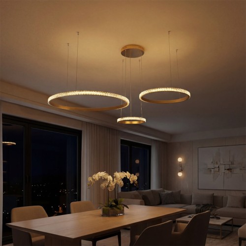 kelvo® DIAMOND KLV-101-0244 Κρεμαστό Φωτιστικό Οροφής LED 100W 10000lm 180° AC 220-240V IP20 Ρυθμιζόμενο Λευκό CCT με Χειριστήριο από 2700K έως 6000K Dimmable - Lumileds SMD Chip - Χρυσό Πλατίνα - Μ110 x Π110 x Υ60cm - 3 Χρόνια Εγγύηση