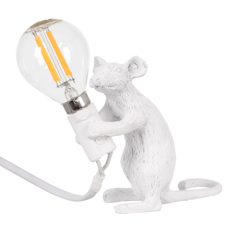 GLOBOSTAR® MOUSE 00679 Vintage Επιτραπέζιο Φωτιστικό Πορτατίφ με Ντουί 1 x E12 AC 220-240V IP20 - Λευκό - Μ12 x Π4 x Υ10cm