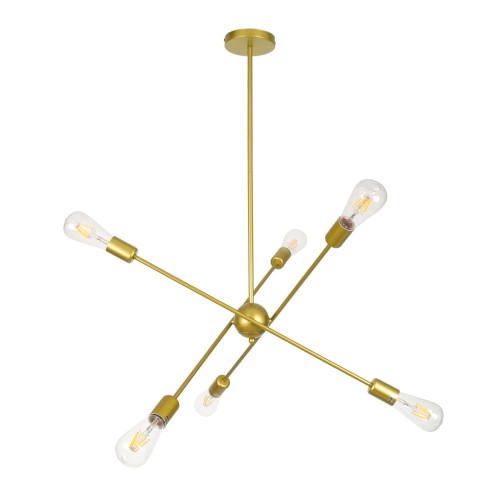 GLOBOSTAR® ZANE 00786 Μοντέρνο Φωτιστικό Οροφής με Ντουί 6 x E27 AC 220-240V IP20 - Χρυσό - Μ70 x Π70 x Υ100cm