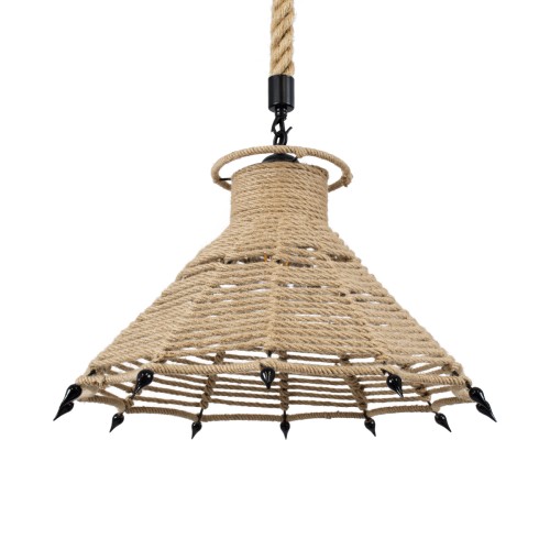 GLOBOSTAR® OZERO 01603 Boho Κρεμαστό Φωτιστικό Οροφής με Ντουί 1 x E27 AC 220-240V IP20 - Μπεζ & Μαύρο - Μ41 x Π41 x Y28cm
