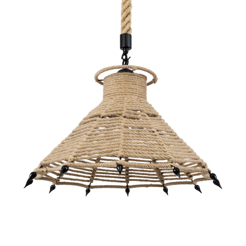 GLOBOSTAR® OZERO 01603 Boho Κρεμαστό Φωτιστικό Οροφής με Ντουί 1 x E27 AC 220-240V IP20 - Μπεζ & Μαύρο - Μ41 x Π41 x Y28cm