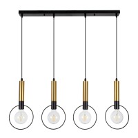 GLOBOSTAR® OLVERO 00775 Μοντέρνο Κρεμαστό Φωτιστικό Οροφής με Ντουί 4 x E27 AC 220-240V IP20 - Μαύρο & Χρυσό - Μ90 x Π18 x Y130cm