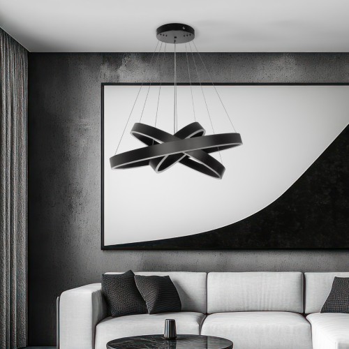 kelvo® VENOM KLV-101-0199-V2 Κρεμαστό Φωτιστικό Οροφής LED 120W 12000lm 120° AC 220-240V IP20 Ρυθμιζόμενο Λευκό CCT με Χειριστήριο από 2700K έως 6000K Dimmable - Lumileds SMD Chip - Μαύρο Ματ - Μ80 x Π80 x Υ80cm - 3 Χρόνια Εγγύηση