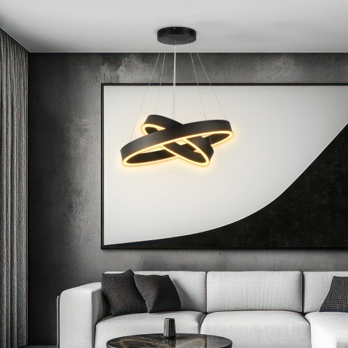 kelvo® VENOM KLV-101-0196-V2 Κρεμαστό Φωτιστικό Οροφής LED 75W 7500lm 120° AC 220-240V IP20 Ρυθμιζόμενο Λευκό CCT με Χειριστήριο από 2700K έως 6000K Dimmable - Lumileds SMD Chip - Μαύρο Ματ - Μ60 x Π60 x Υ40cm - 3 Χρόνια Εγγύηση