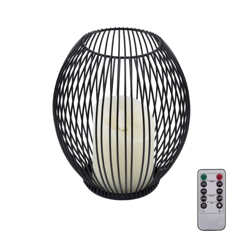 GloboStar® CADLE 76496 Διακοσμητικό Realistic Κερί με LED Εφέ Κινούμενης Φλόγας - Μπαταρίας 2 x AA (Δεν Συμπεριλαμβάνονται) & Ασύρματο Χειριστήριο IR Θερμό Λευκό 2700K Dimmable Μαύρο Φ16 x Υ18cm