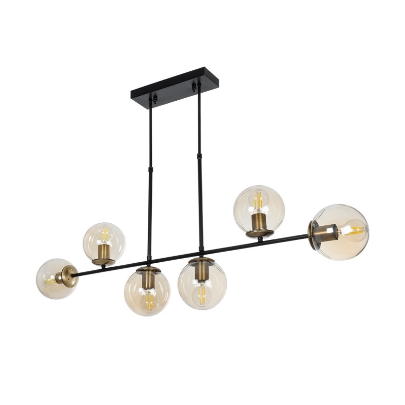 GLOBOSTAR® LATTICE 203-0016 Μοντέρνο Φωτιστικό Οροφής με Ντουί 6 x E27 AC 220-240V IP20 - Μαύρο & Μπρούτζινο - Μ120 x Π15 x Υ32cm