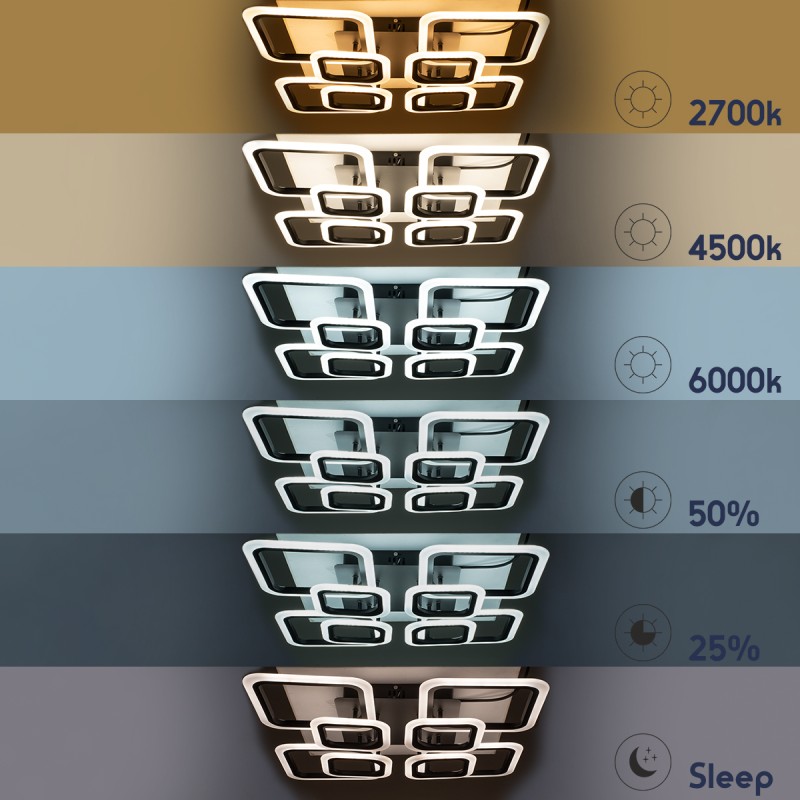 GLOBOSTAR® ROYAL-S 61326 Μοντέρνο Φωτιστικό Οροφής LED 135W 16200lm 360° AC 220-240V IP20 Ρυθμιζόμενο Λευκό CCT με Χειριστήριο από 2700K έως 6000K Dimmable - Lumileds SMD Chip - Ασημί Νίκελ - Μ58.5 x Π58.5 x Υ12cm - 3 Χρόνια Εγγύηση