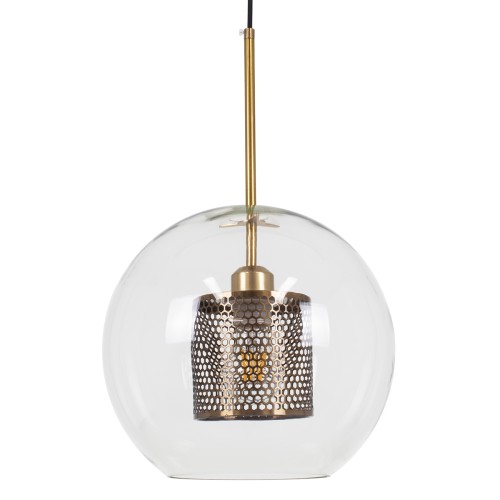 GLOBOSTAR® AVERY 00740 Μοντέρνο Κρεμαστό Φωτιστικό Οροφής με Ντουί 1 x E27 AC 220-240V IP20 - Διάφανο & Χρυσό - Μ30 x Π30 x Υ48cm