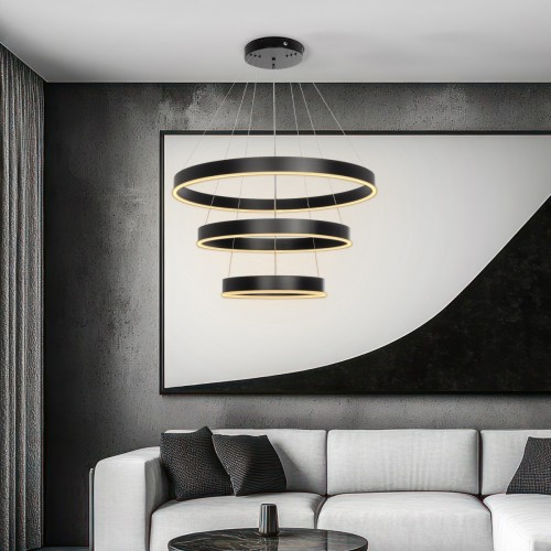 kelvo® VENOM KLV-101-0199 Κρεμαστό Φωτιστικό Οροφής LED 120W 12000lm 120° AC 220-240V IP20 Ρυθμιζόμενο Λευκό CCT με Χειριστήριο από 2700K έως 6000K Dimmable - Lumileds SMD Chip - Μαύρο Ματ - Μ80 x Π80 x Υ80cm - 3 Χρόνια Εγγύηση