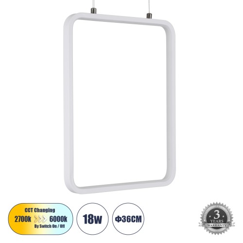 GLOBOSTAR® NEROBA 61303 Μοντέρνο Κρεμαστό Φωτιστικό Οροφής LED 18W 1980lm 360° AC 220-240V IP20 Ρυθμιζόμενο Λευκό CCT με On/Off 2700K/4500K/6000K - Lumileds SMD Chip - Λευκό Ματ - Μ29 x Π2 x Υ36cm - 3 Χρόνια Εγγύηση