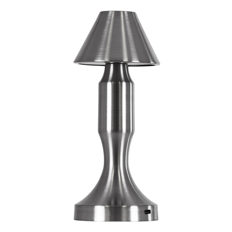 GloboStar® LUNNA 76478 Επαναφορτιζόμενο Επιτραπέζιο Φωτιστικό Πορτατίφ LED 1.5W 105lm 120° DC 5V IP44 CCT Ultra Θερμό 1500K - Φυσικό Λευκό 4500K - Ψυχρό Λευκό 6000K Dimmable Ασημί Πλαστικό - Μ9 x Π9 x Υ23cm - 2 Χρόνια Εγγύηση