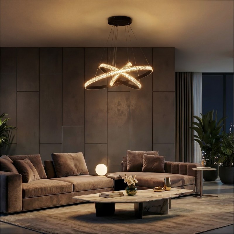 kelvo® DIAMOND KLV-101-0237-V2 Κρεμαστό Φωτιστικό Οροφής LED 100W 10000lm 180° AC 220-240V IP20 Ρυθμιζόμενο Λευκό CCT με Χειριστήριο από 2700K έως 6000K Dimmable - Lumileds SMD Chip - Μαύρο Ματ - Μ60 x Π60 x Υ60cm - 3 Χρόνια Εγγύηση