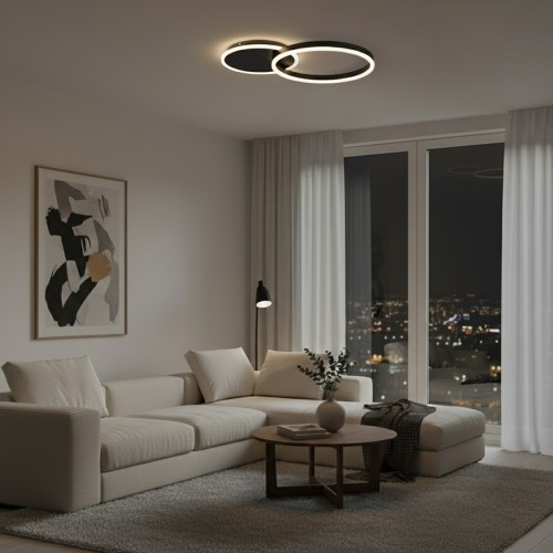 kelvo® VENOM KLV-101-0181 Φωτιστικό Οροφής LED 45W 4500lm 360° AC 220-240V IP20 Ρυθμιζόμενο Λευκό CCT με Χειριστήριο από 2700K έως 6000K Dimmable - Lumileds SMD Chip - Μαύρο Ματ - Μ60 x Π40 x Υ7.5cm - 3 Χρόνια Εγγύηση