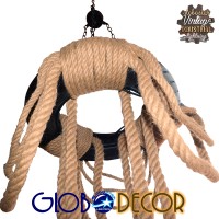 GLOBOSTAR® RUNNER 01115 Vintage Κρεμαστό Φωτιστικό Οροφής με Ντουί 6 x E27 AC 220-240V IP20 - Μαύρο & Μπεζ - Μ45 x Π45 x Υ60cm
