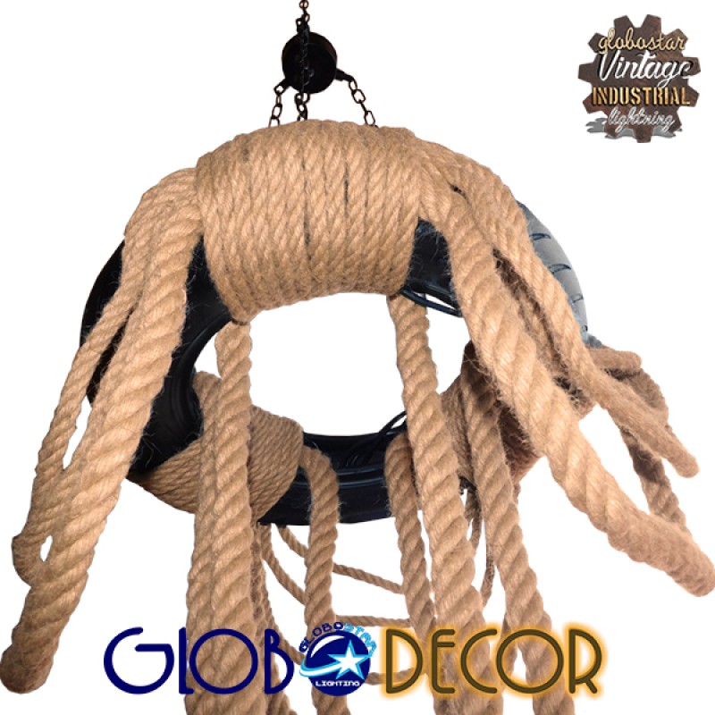 GLOBOSTAR® RUNNER 01115 Vintage Κρεμαστό Φωτιστικό Οροφής με Ντουί 6 x E27 AC 220-240V IP20 - Μαύρο & Μπεζ - Μ45 x Π45 x Υ60cm