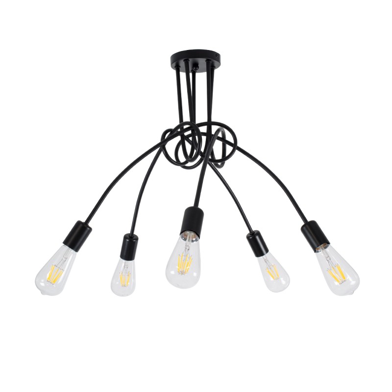 GLOBOSTAR® PAULELI 01127 Μοντέρνο Φωτιστικό Οροφής με Ντουί 5 x E27 AC 220-240V IP20 - Μαύρο - Μ76 x Π76 x Υ45cm