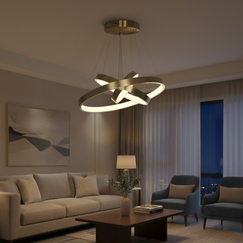 kelvo® NEMESIS KLV-101-0219-V2 Κρεμαστό Φωτιστικό Οροφής LED 100W 10000lm 180° AC 220-240V IP20 Ρυθμιζόμενο Λευκό CCT με Χειριστήριο από 2700K έως 6000K Dimmable - Lumileds SMD Chip - Χρυσό Πλατίνα - Μ60 x Π60 x Υ60cm - 3 Χρόνια Εγγύηση