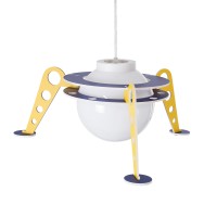 GLOBOSTAR® UFO 61581 Παιδικό Κρεμαστό Φωτιστικό Οροφής με Ντουί 1 x E27 AC 220-240V IP20 - Κίτρινο & Μπλε - Μ58 x Π58 x Υ24cm