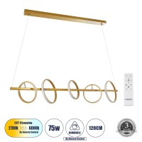 GLOBOSTAR® CIRCOLARE 61322 Μοντέρνο Κρεμαστό Φωτιστικό Οροφής LED 75W 8400lm 360° AC 220-240V IP20 Ρυθμιζόμενο Λευκό CCT με Χειριστήριο από 2700K έως 6000K Dimmable - Lumileds SMD Chip - Χρυσό - Μ120 x Π25 x Υ25cm - 3 Χρόνια Εγγύηση