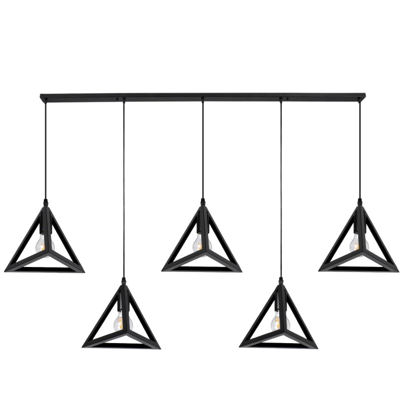 GLOBOSTAR® TRIANGLE 00608 Μοντέρνο Κρεμαστό Φωτιστικό Οροφής με Ντουί 5 x E27 AC 220-240V IP20 - Μαύρο - Μ170 x Π22 x Y130cm