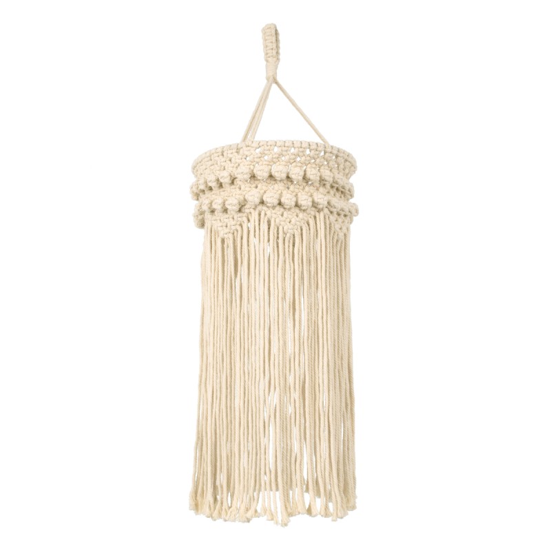 GloboStar® 36205 UGANDA Boho Καπέλο Φωτιστικού- Μακραμέ Πλεκτό Χειροποίητο Μπεζ Βαμβακερό Νήμα - Μ25 x Π25  x Υ70cm